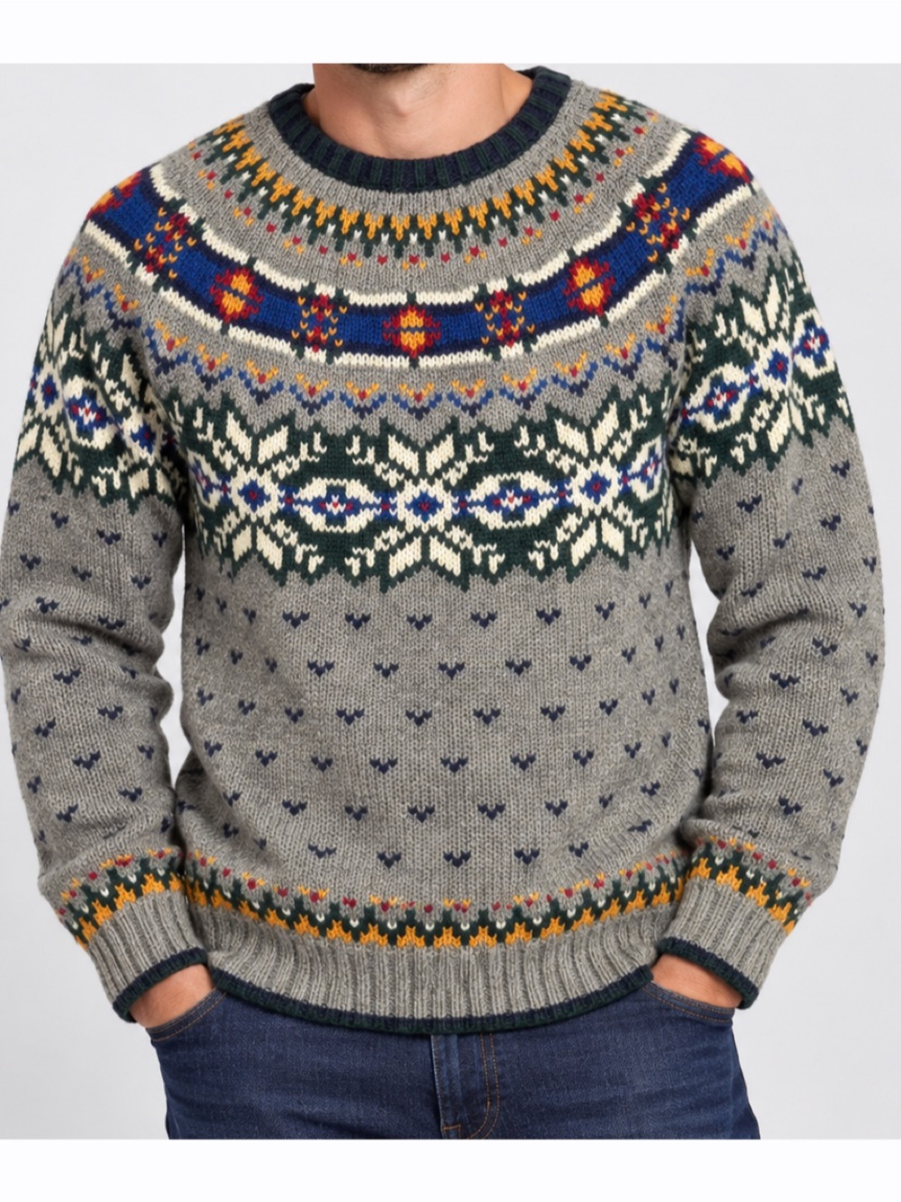 Vintage Woolrich Sweater XL 100% Wool Fair Isle Nordic Handframed Hong Kong
